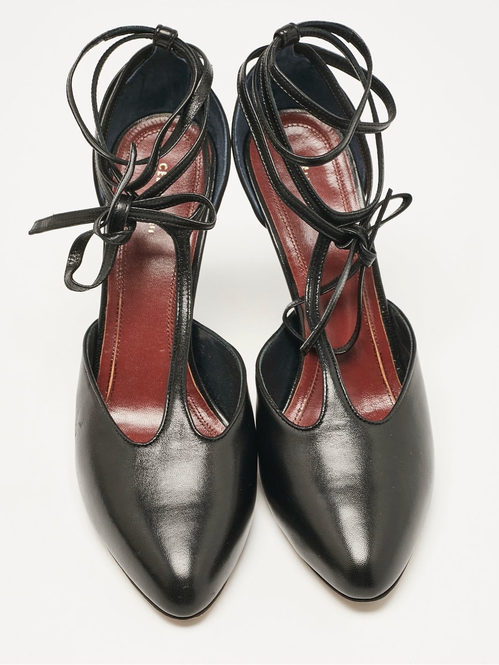Celine Black Leather Lace-Up Pointed-Toe Stiletto Heels - Picture 3 of 8